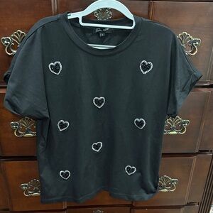 Black T-Shirt with Heart Accents